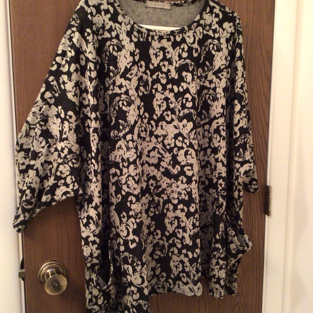 Cut Loose black beige tunic top pockets jersey viscose OS M-XL - Picture 5 of 14